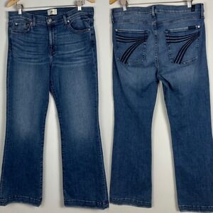 7 For All Mankind Dojo Tailorless Womens Size 32 Blue Denim Jeans Flare Stretch
